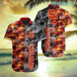 USC Hawaiian Shirt Sunset Dark Coconut Tree USC Trojans Gift