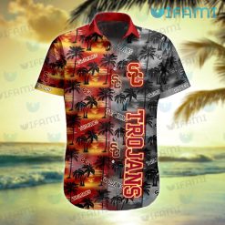 USC Hawaiian Shirt Sunset Dark Coconut Tree USC Trojans Present