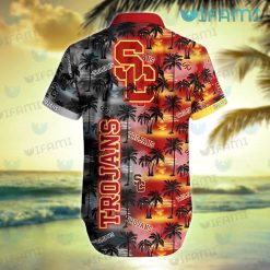 USC Hawaiian Shirt Sunset Dark Coconut Tree USC Trojans Present Back