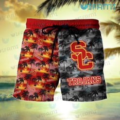 USC Hawaiian Shirt Sunset Dark Coconut Tree USC Trojans Short