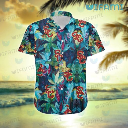 USC Hawaiian Shirt Tropical Leaves Pattern USC Trojans Gift