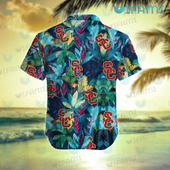 USC Hawaiian Shirt Tropical Leaves Pattern USC Trojans Present Back