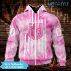 Vegas Golden Knights Hoodie 3D Pink Tie Dye Breast Cancer Custom VGK Zipper