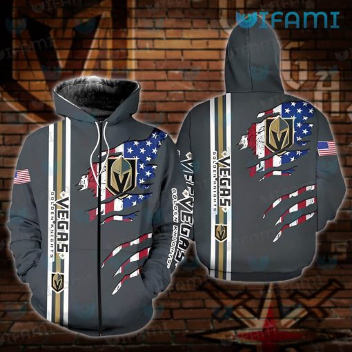 Vegas Golden Knights Hoodie 3D USA Flag Ripped Logo Golden Knights Gift