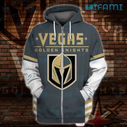 Vegas Golden Knights Zip Up Hoodie 3D Grey Logo VGK Zipper