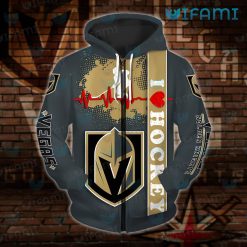 Vegas Golden Knights Zip Up Hoodie 3D Heartbeat I Love Hockey VGK Gift