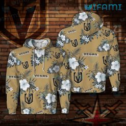 Vegas Knights Hoodie 3D Hibiscus Palm Leaves Vegas Golden Knights Gift