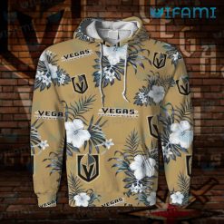 Vegas Knights Hoodie 3D Hibiscus Palm Leaves Vegas Golden Knights Present Front