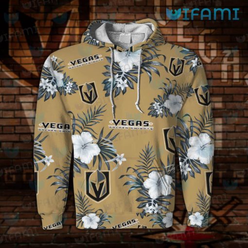 Vegas Knights Hoodie 3D Hibiscus Palm Leaves Vegas Golden Knights Gift