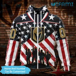 Vegas Knights Hoodie 3D Silhouette Soldiers USA Flag Custom Vegas Golden Knights Zipper