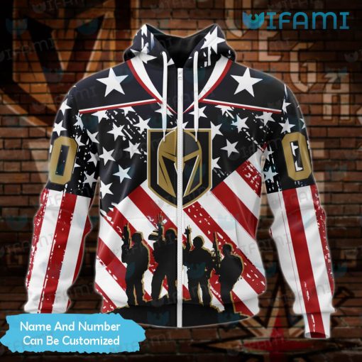 Vegas Knights Hoodie 3D Silhouette Soldiers USA Flag Custom Vegas Golden Knights Gift