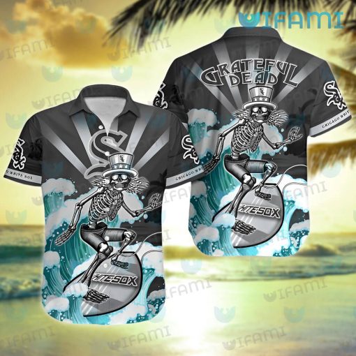 White Sox Hawaiian Shirt Grateful Dead Skeleton Surfing Chicago White Sox Gift