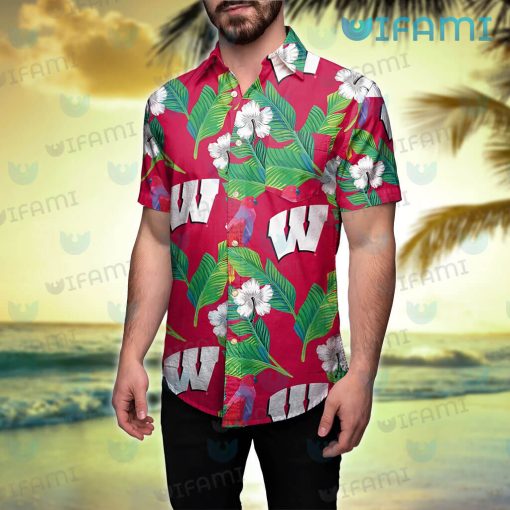 Wisconsin Badgers Hawaiian Shirt Hibiscus Banana Leaf Badgers Gift