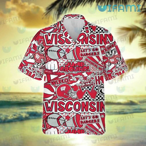 Wisconsin Badgers Hawaiian Shirt Jump Around Let’s Go Badgers Gift