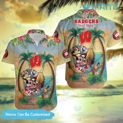 Wisconsin Badgers Hawaiian Shirt Mascot Parrot Flamingo Beach Custom Badgers Gift