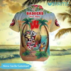 Wisconsin Badgers Hawaiian Shirt Mascot Parrot Flamingo Beach Custom Badgers Present Back