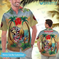 Wisconsin Badgers Hawaiian Shirt Mascot Parrot Flamingo Beach Custom Badgers Present Men