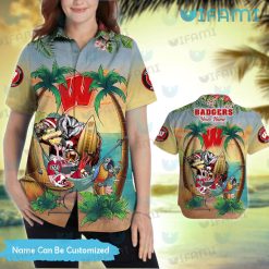 Wisconsin Badgers Hawaiian Shirt Mascot Parrot Flamingo Beach Custom Badgers Present Women