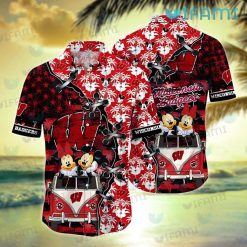 Wisconsin Badgers Hawaiian Shirt Mickey Minnie Stitches Coconut Tree Badgers Gift