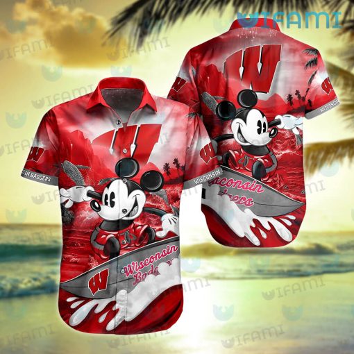 Wisconsin Badgers Hawaiian Shirt Mickey Surfing Badgers Gift