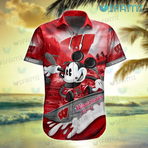 Wisconsin Badgers Hawaiian Shirt Mickey Surfing Badgers Gift