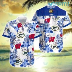 Wisconsin Badgers Hawaiian Shirt Packers Tropical Flower Badgers Gift