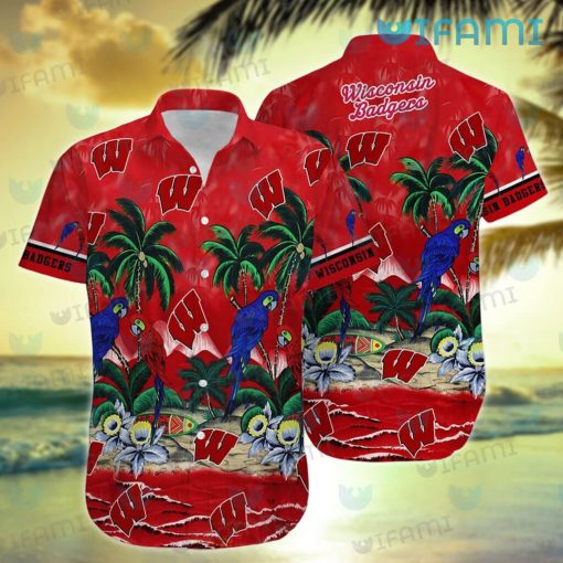 Wisconsin Badgers Hawaiian Shirt Parrot Couple Tropical Beach Badgers Gift