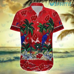 Wisconsin Badgers Hawaiian Shirt Parrot Couple Tropical Beach Badgers Present Front