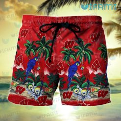 Wisconsin Badgers Hawaiian Shirt Parrot Couple Tropical Beach Badgers Short