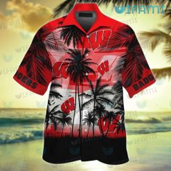 Wisconsin Badgers Hawaiian Shirt Sunset Coconut Tree Badgers Gift