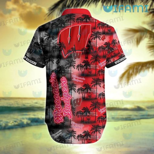 Wisconsin Badgers Hawaiian Shirt Sunset Dark Coconut Tree Badgers Gift