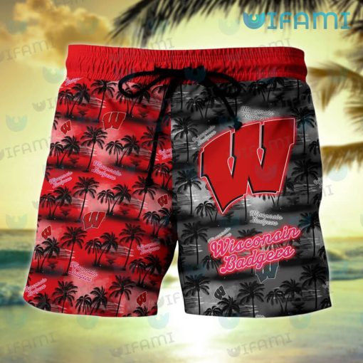 Wisconsin Badgers Hawaiian Shirt Sunset Dark Coconut Tree Badgers Gift