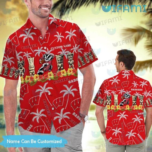 Wisconsin Badgers Hawaiian Shirt Tiki Statue Custom Badgers Gift