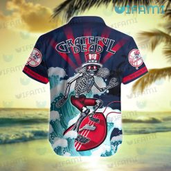 Yankees Hawaiian Shirt Grateful Dead Skeleton Surfing New York Yankees Present Back