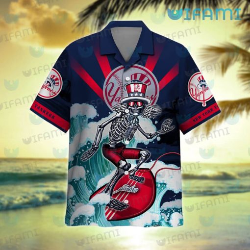 Yankees Hawaiian Shirt Grateful Dead Skeleton Surfing New York Yankees Gift