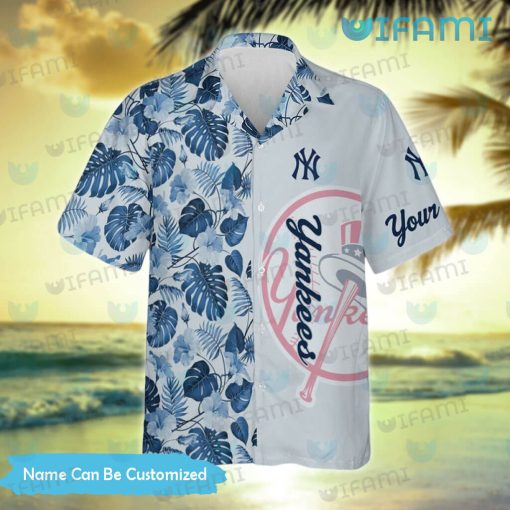 Yankees Hawaiian Shirt Hibiscus Palm Leaves Personalized New York Yankees Gift
