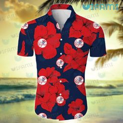Yankees Hawaiian Shirt Red Hibiscus Logo New York Yankees Gift