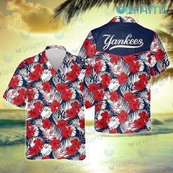 Yankees Hawaiian Shirt Red Hibiscus Palm Leaf New York Yankees Gift