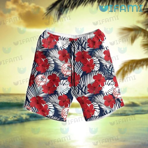 Yankees Hawaiian Shirt Red Hibiscus Palm Leaf New York Yankees Gift