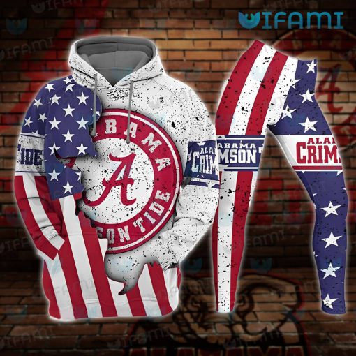 Alabama Hoodie 3D Big Logo USA Flag Alabama Crimson Tide Gift