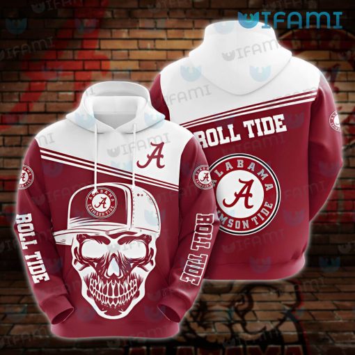 Alabama Hoodie 3D Skull Wearing Hat Alabama Crimson Tide Gift