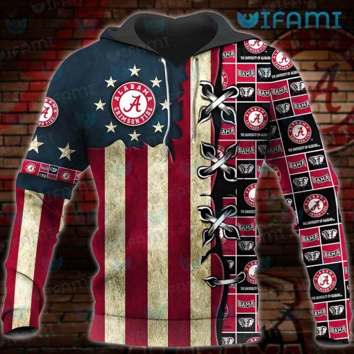 Alabama Hoodie 3D USA Flag Stitches Logo Alabama Crimson Tide Gift