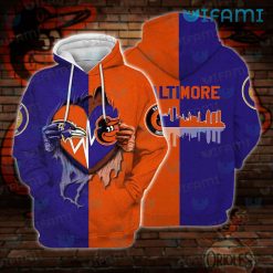 Baltimore Orioles Hoodie 3D Heartbeat Ravens Orioles Gift