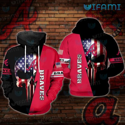 Braves Hoodie 3D Punisher Skull USA Flag Atlanta Braves Gift