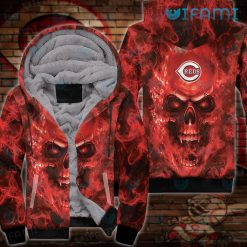 Cincinnati Reds Zip Up Hoodie 3D Flaming Skull Cincinnati Reds Gift