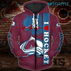Colorado Avalanche Zip Up Hoodie 3D Heartbeat I Love Hockey Avalanche Gift