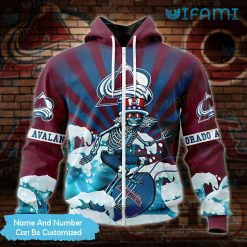 Custom Avalanche Hoodie 3D Skeleton Surfing Colorado Avalanche Zip Up