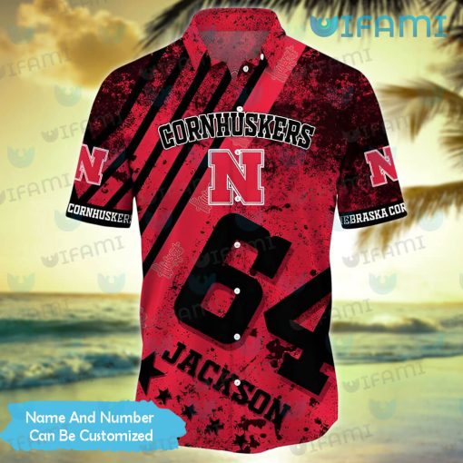 Custom Huskers Hawaiian Shirt Grunge Pattern Nebraska Cornhuskers Gift