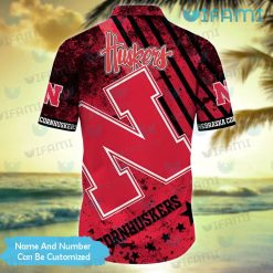Custom Huskers Hawaiian Shirt Grunge Pattern Nebraska Cornhuskers Present Back