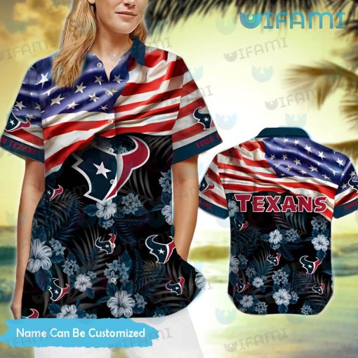 Custom Name Texans Hawaiian Shirt USA Flag Houston Texans Gift